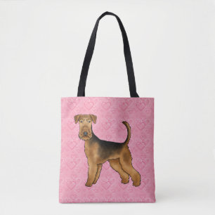 Bolsa Tote Cão Airedale Terrier Amor Com Padrão de Coração Ro