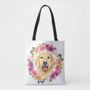 Bolsa Tote Cão amarelo do laboratório com a sacola floral d