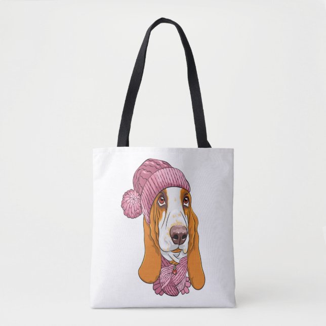 Bolsa Tote cão Basset Hound Raça de malha (Frente)