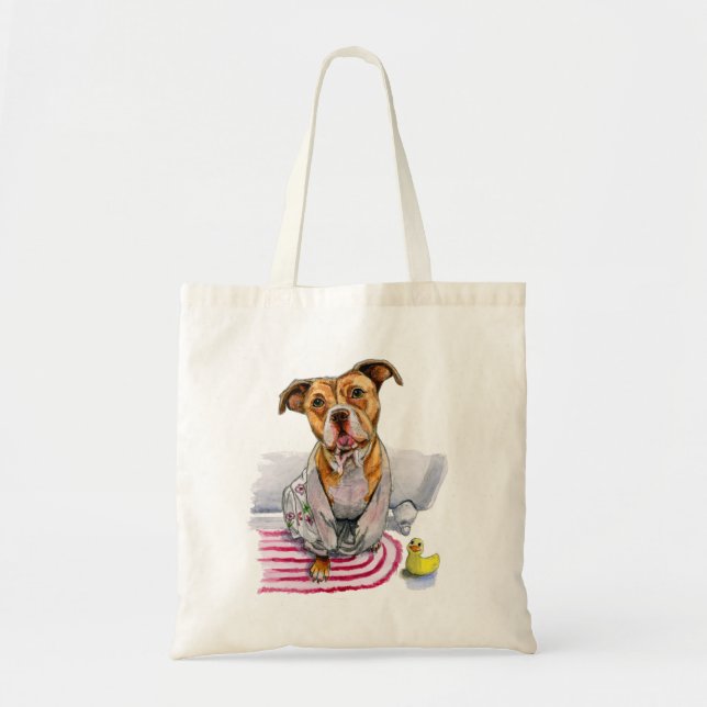 Bolsa Tote Cão bonito do pitbull na pintura da aguarela do (Frente)