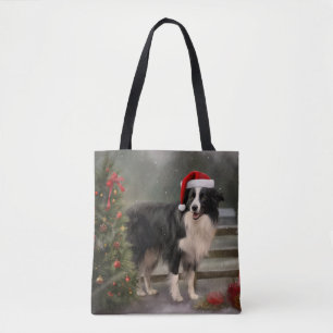 Bolsa Tote Cão Border Collie na neve Natal