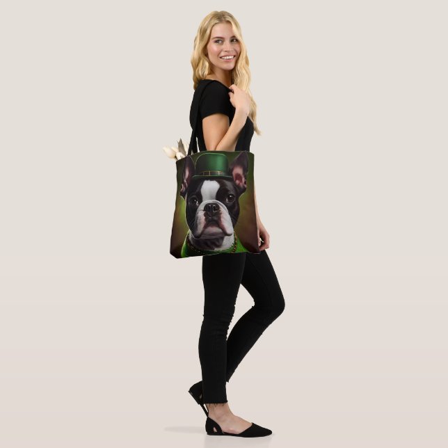 Bolsa Tote Cão Boston Terrier vestido para o Dia de São Patrí (No(a) Modelo)
