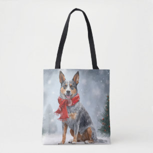 Bolsa Tote Cão Bovino Australiano no Natal com Neve