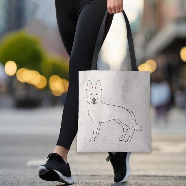 Bolsa Tote Cão branco de cartoon branco branco de pastor GSD (Please note: This image is a digital mockup. The product may not be in scale.)