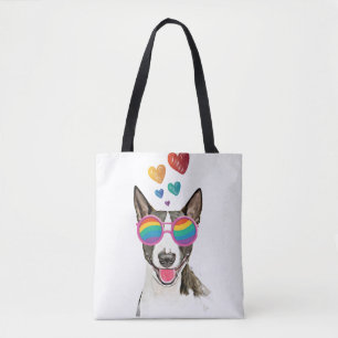 Bolsa Tote Cão Bull Terrier com Corações Dia dos Namorados