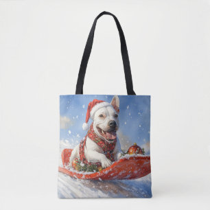 Bolsa Tote Cão Bull Terrier no Trenó Deixe Nevar Natal