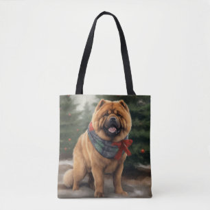 Bolsa Tote Cão Chow Chow na Neve Natal