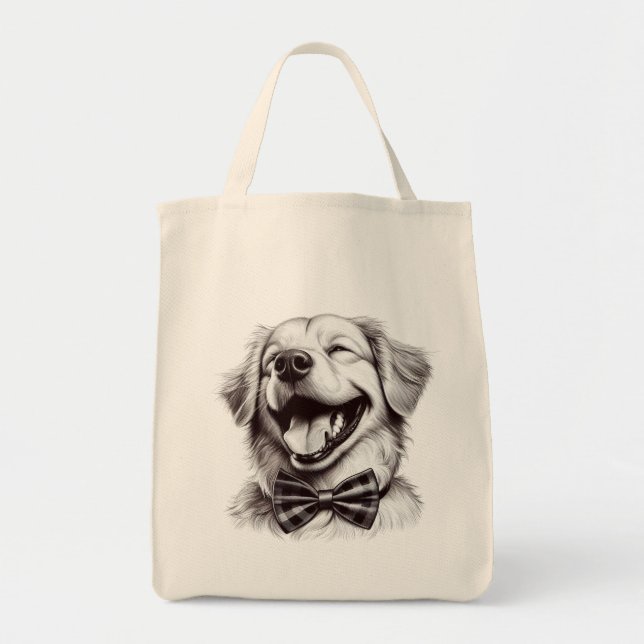Bolsa Tote cão com arco de gravata rindo (Frente)