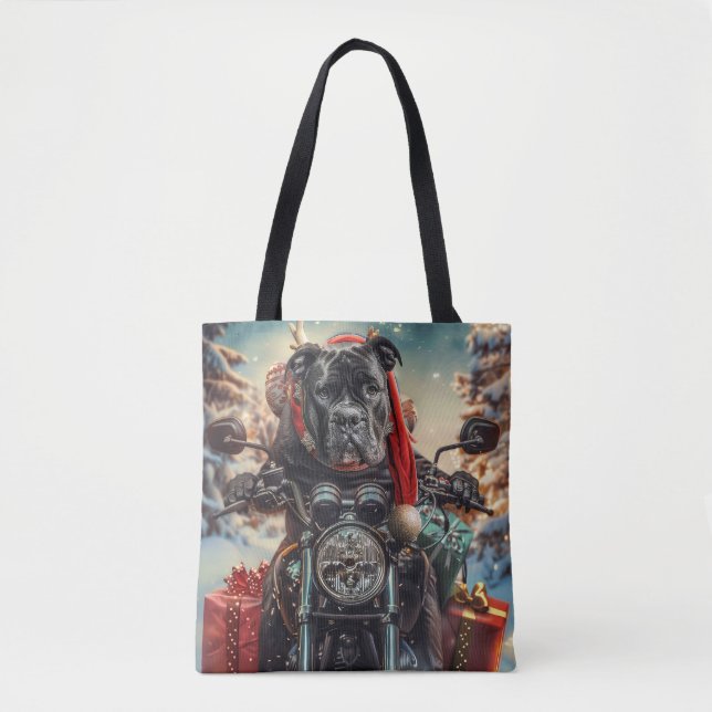 Bolsa Tote Cão Corso Andando de Motocicleta Natal  (Frente)