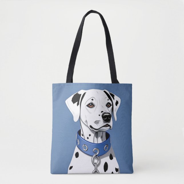 Bolsa Tote Cão Dalmático Vestindo uma coleira azul (Frente)