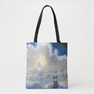 Bolsa Tote Cão de border collie que olha fixamente para fora