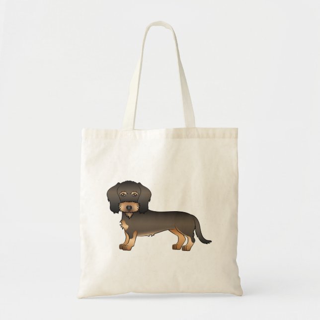 Bolsa Tote Cão de Cartoon Cachshund Cachshund com Cabelo Selv (Frente)