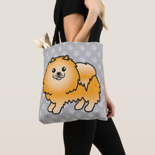 Bolsa Tote Cão De Cartoon Da Pomerânia, Casaco Laranja