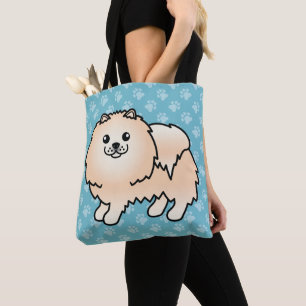 Bolsa Tote Cão De Cartoon Da Pomerânia Na Casaco De Creme
