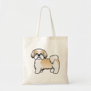 Bolsa Tote Cão De Cartoon Dourado E Branco Shih Tzu