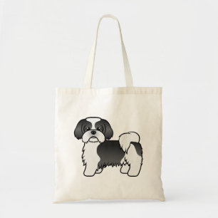 Bolsa Tote Cão De Cartoon Negro E Branco Shih Tzu