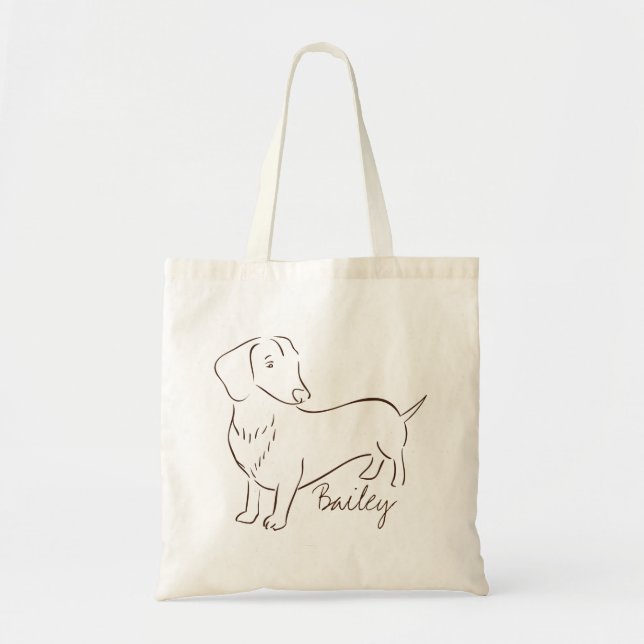 Bolsa Tote Cão de Dachshund Desenhado À Mão Personalizável. (Frente)