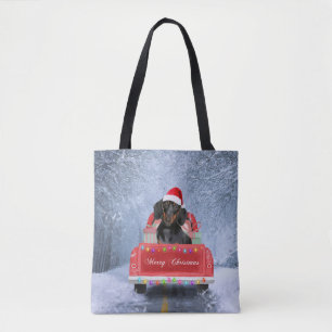 Bolsa Tote Cão de Dachshund em Neve sentado no Caminhão de Na
