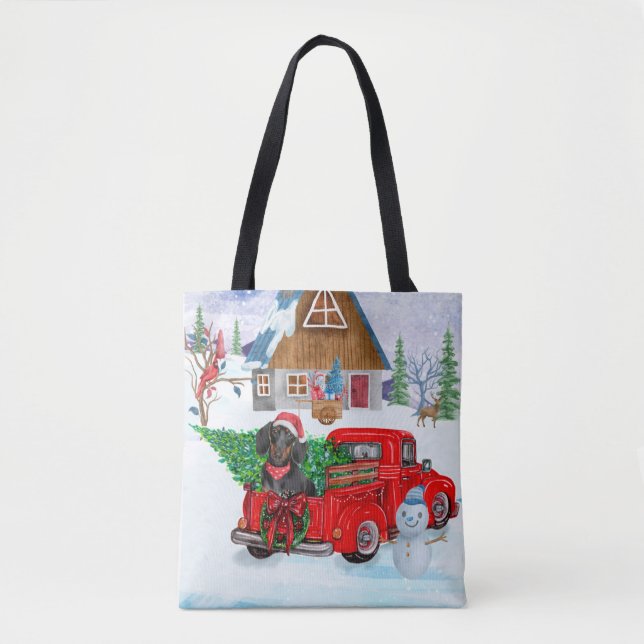 Bolsa Tote Cão De Dachshund Na Neve Dos Caminhões De Parto De (Frente)