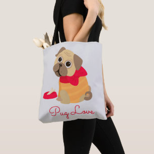 Bolsa Tote Cão de filhote de cachorro adorável do pug do am