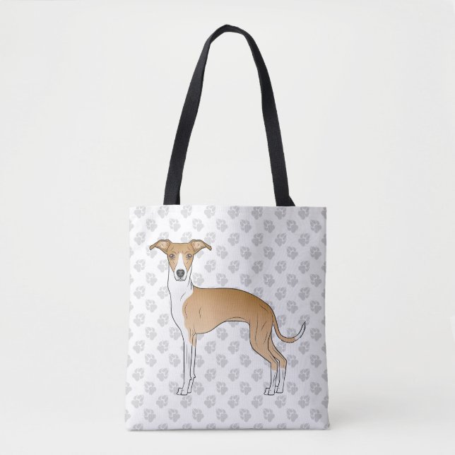 Bolsa Tote Cão De Greyhound Italiano Branco E Fawn Com Patas (Frente)