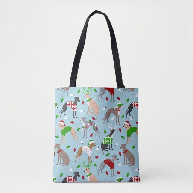 Bolsa Tote Cão de Greyhound Italiano Natal (Frente)