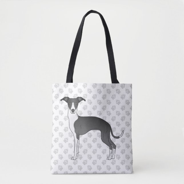 Bolsa Tote Cão De Greyhound Italiano Negro E Branco Com Patas (Frente)