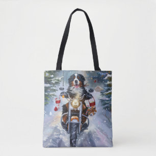 Bolsa Tote Cão de Montanha Bernês Pilotando Moto Natal