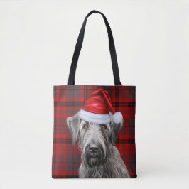Bolsa Tote Cão de Natal Wolfhound Vermelho Xadrez Sazonal