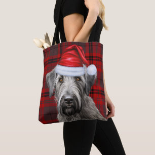 Bolsa Tote Cão de Natal Wolfhound Vermelho Xadrez Sazonal