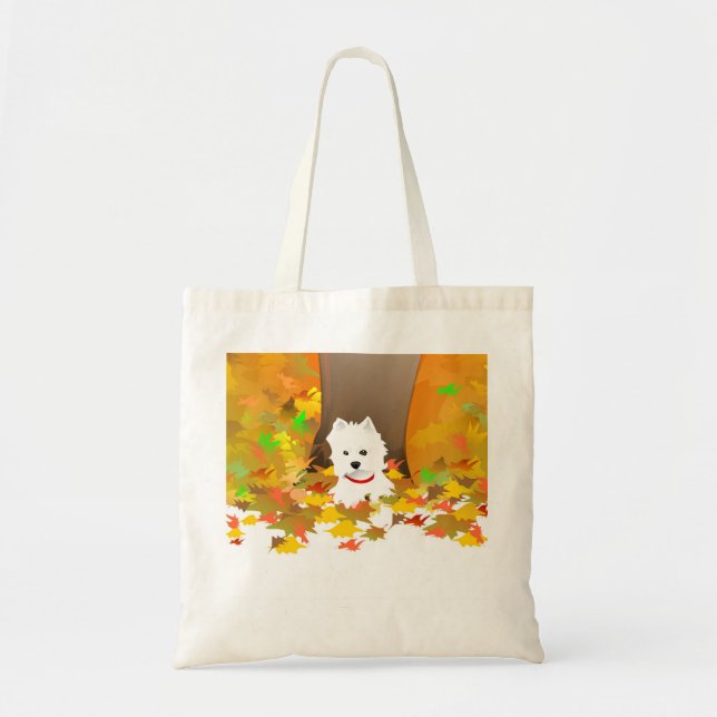 Bolsa Tote Cão de Westie - sacola das folhas de outono (Frente)