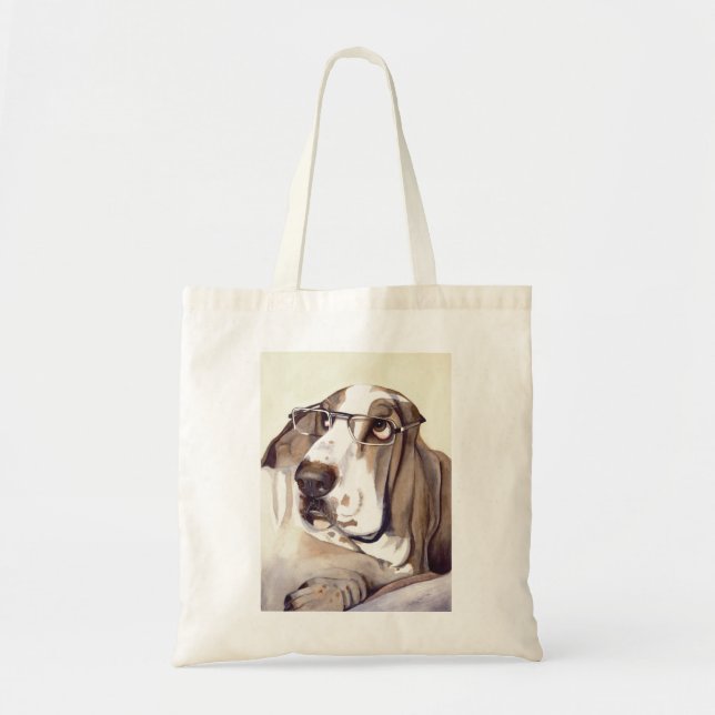 Bolsa Tote Cão do Bassett pintado na Aquarela (Frente)