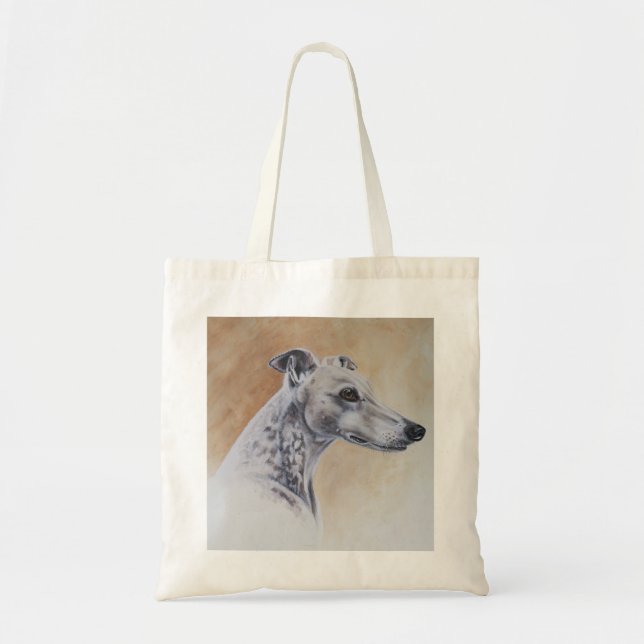 Bolsa Tote Cão do galgo pintado na Aquarela (Frente)
