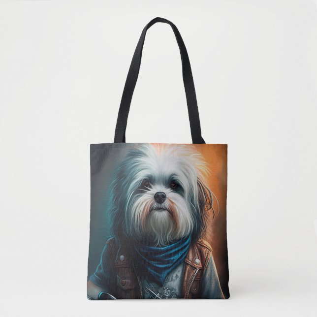 Bolsa Tote Cão do Havanês na pintura digital de bicicleta (Frente)
