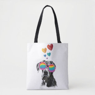 Bolsa Tote Cão Dogue Alemão com Corações Dia dos Namorados