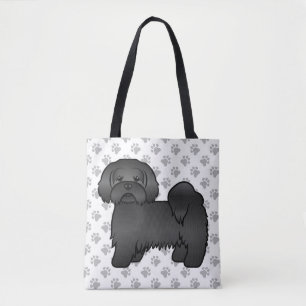 Bolsa Tote Cão e patas de cartoon bonitinhos de Lhasa Preta