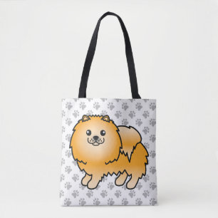 Bolsa Tote Cão e patas de cartoon de cor laranja