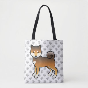 Bolsa Tote Cão e patas de cartoon lindas Shiba Inu