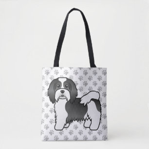 Bolsa Tote Cão e patas de desenho animado, brancos e pretos