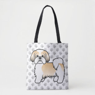 Bolsa Tote Cão e patas Douradas E Brancas Do Tju Tzu