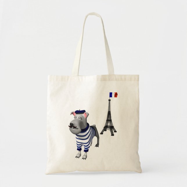 Bolsa Tote Cão em Beret em frente à Torre Eiffel (Frente)