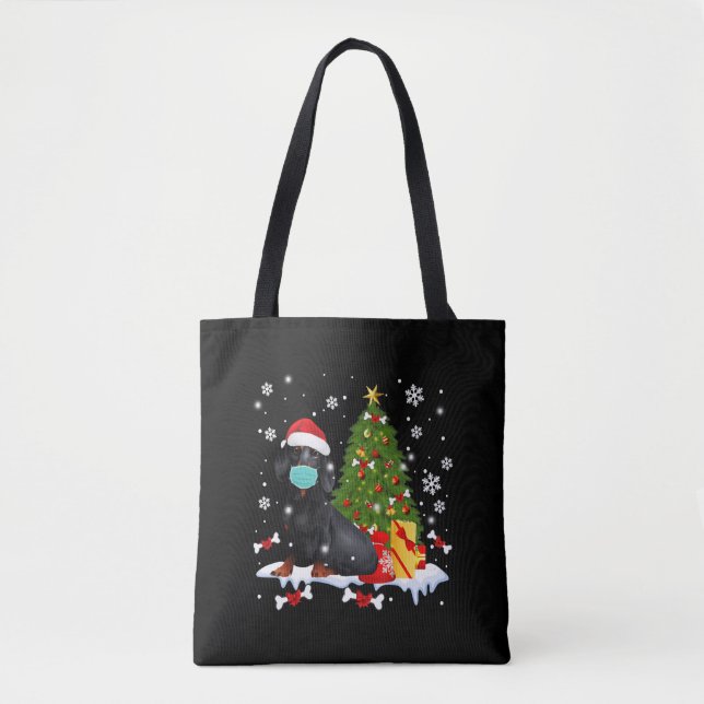 Bolsa Tote Cão Engraçado de Árvore de Natal (Frente)
