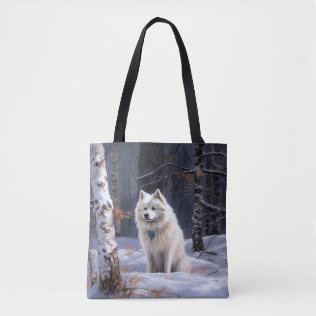 Bolsa Tote Cão Esquimó Americano Natal Neve Caindo (Frente)