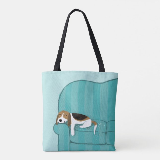 Bolsa Tote Cão feliz bonito do sofá do lebreiro | (Verso)