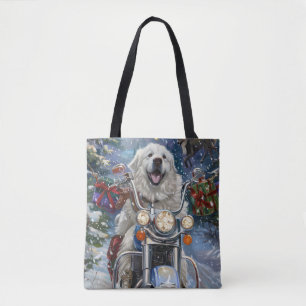 Bolsa Tote Cão Great Pyrenees Andando de Motocicleta Natal