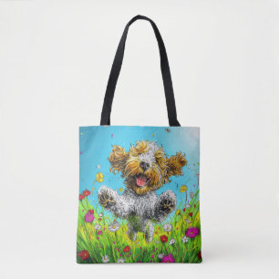 Bolsa Tote Cão Havanês Feliz Prado de Flores Silvestres Color