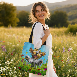 Bolsa Tote Cão Havanês Feliz Prado de Flores Silvestres Color