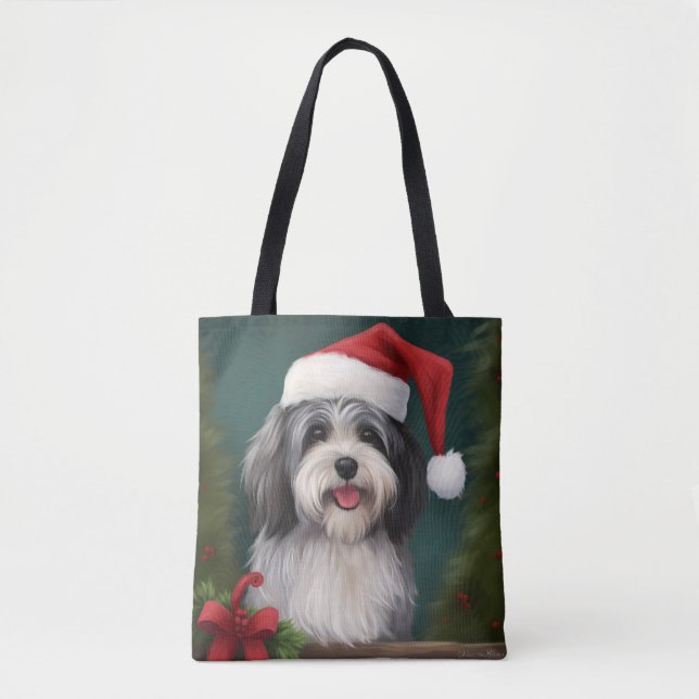 Bolsa Tote Cão Havanês no Natal da Neve (Frente)
