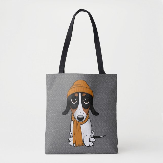 Bolsa Tote Cão-Hipster de Dachshund Piebald (Frente)