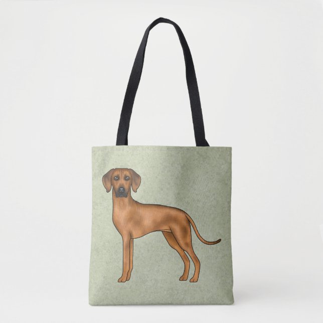 Bolsa Tote Cão Leão Cartoon Marrom Rhodesian Ridgeback Verde (Frente)